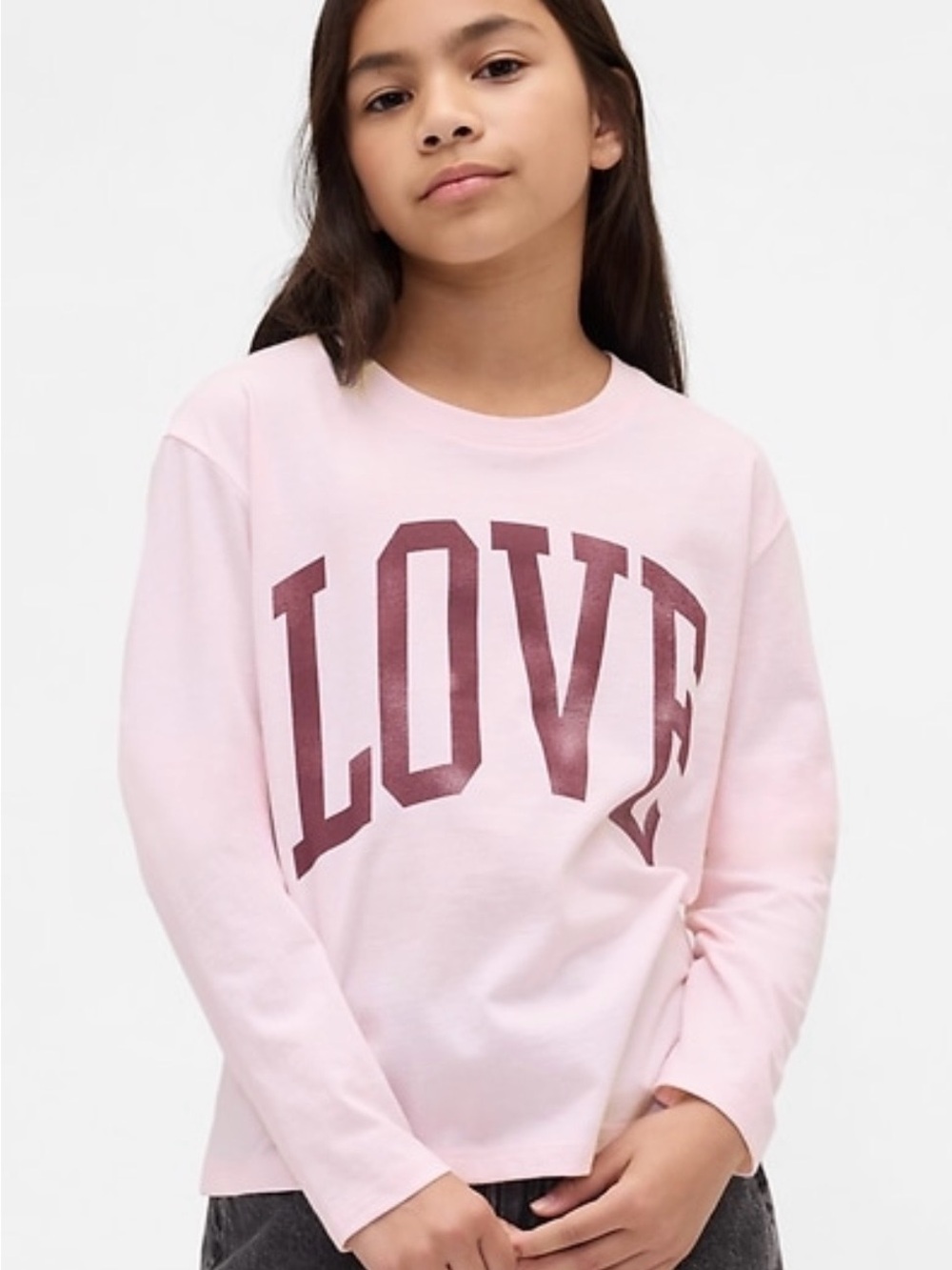 GAP Girls Light Pink Long-Sleeve Tee with Maroon LOVE Graphic